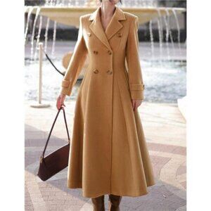 Womens Long Coat, Double Breasted Trench Coat Camel
